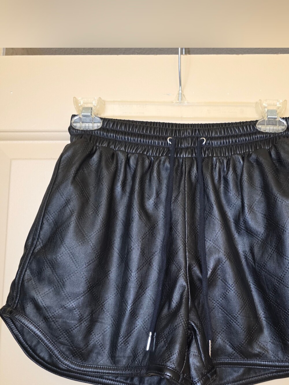 Shinestar Women's Quilted Vegan Leather Drawstring Shorts Size Small